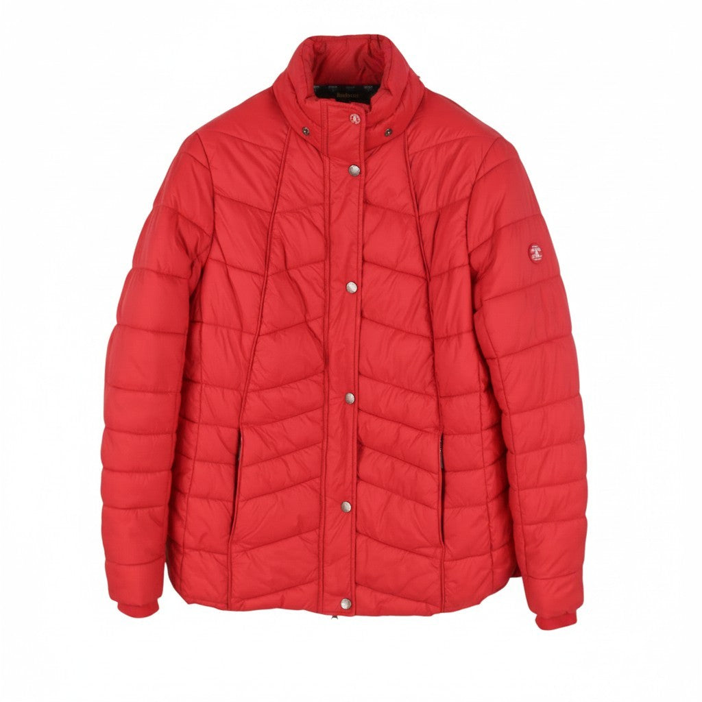 BARBOUR Bernera Quilt Women Jacket EU42 XL Red Fibre Down Filled Full Zip