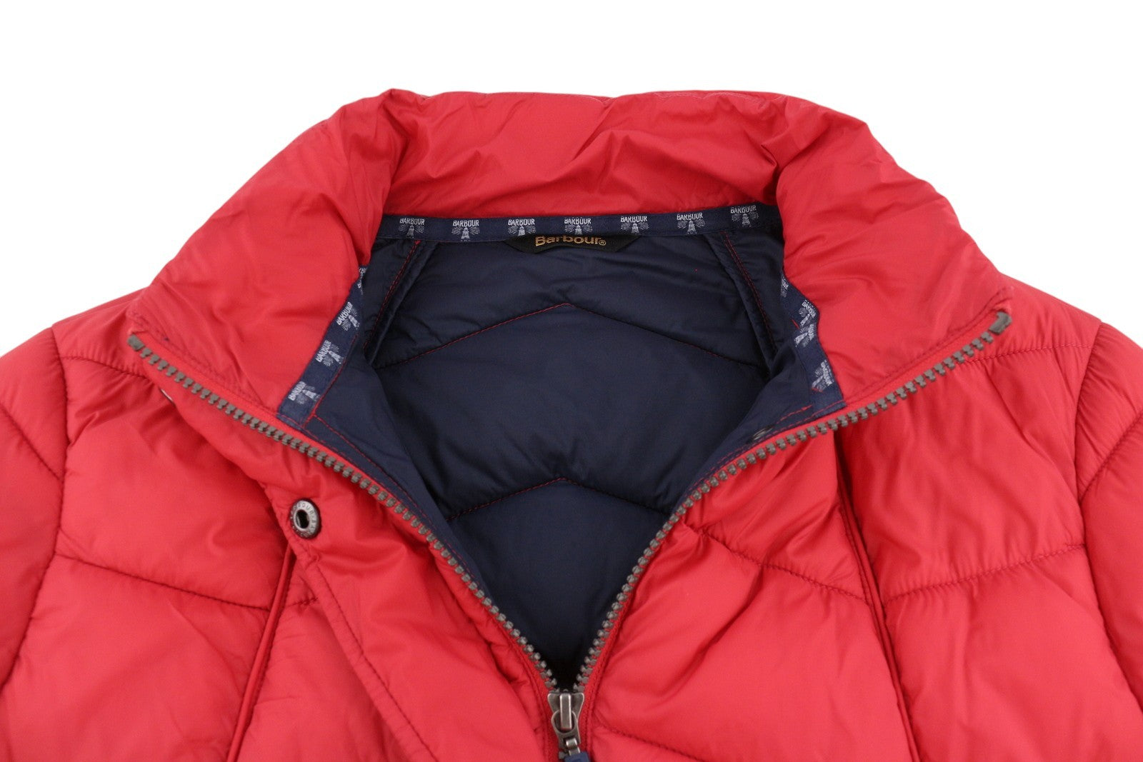 BARBOUR Bernera Quilt Women Jacket EU42 XL Red Fibre Down Filled Full Zip