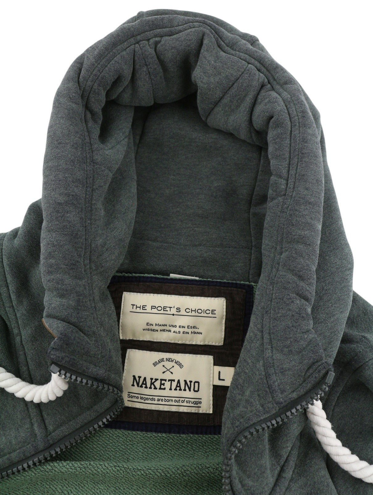 NAKETANO Men Hoodie L Green Melange Long Sleeve Full Zip
