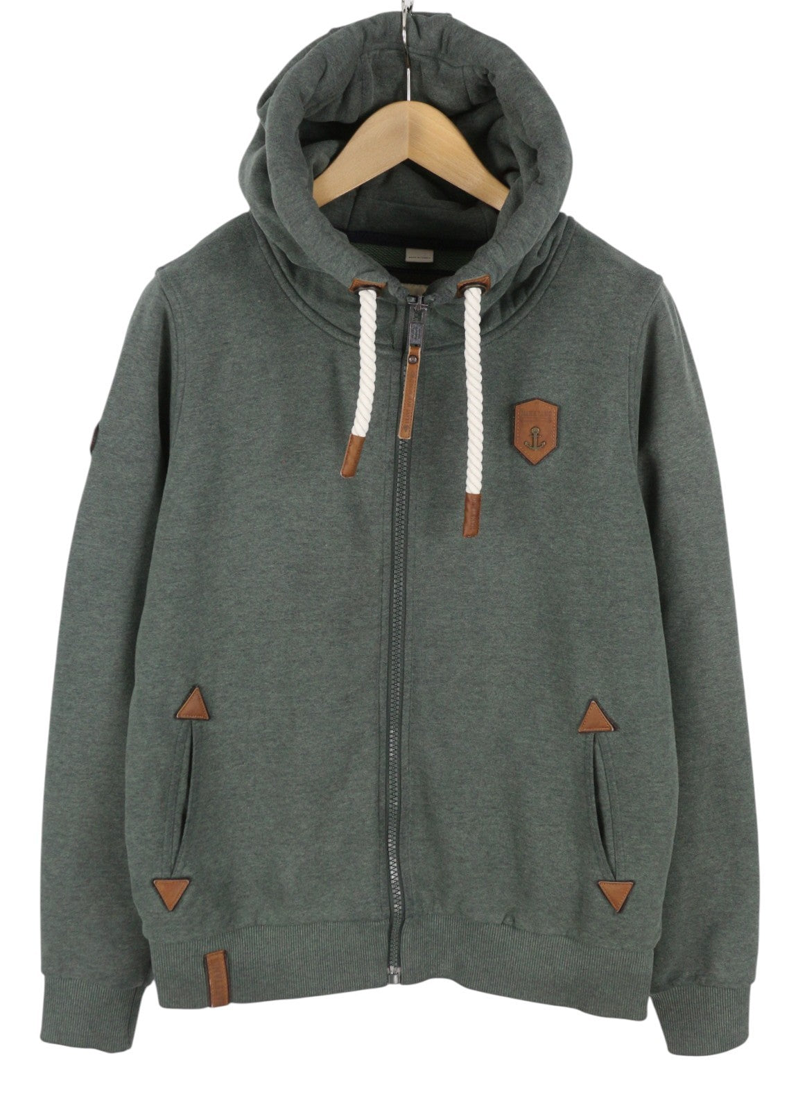NAKETANO Men Hoodie L Green Melange Long Sleeve Full Zip