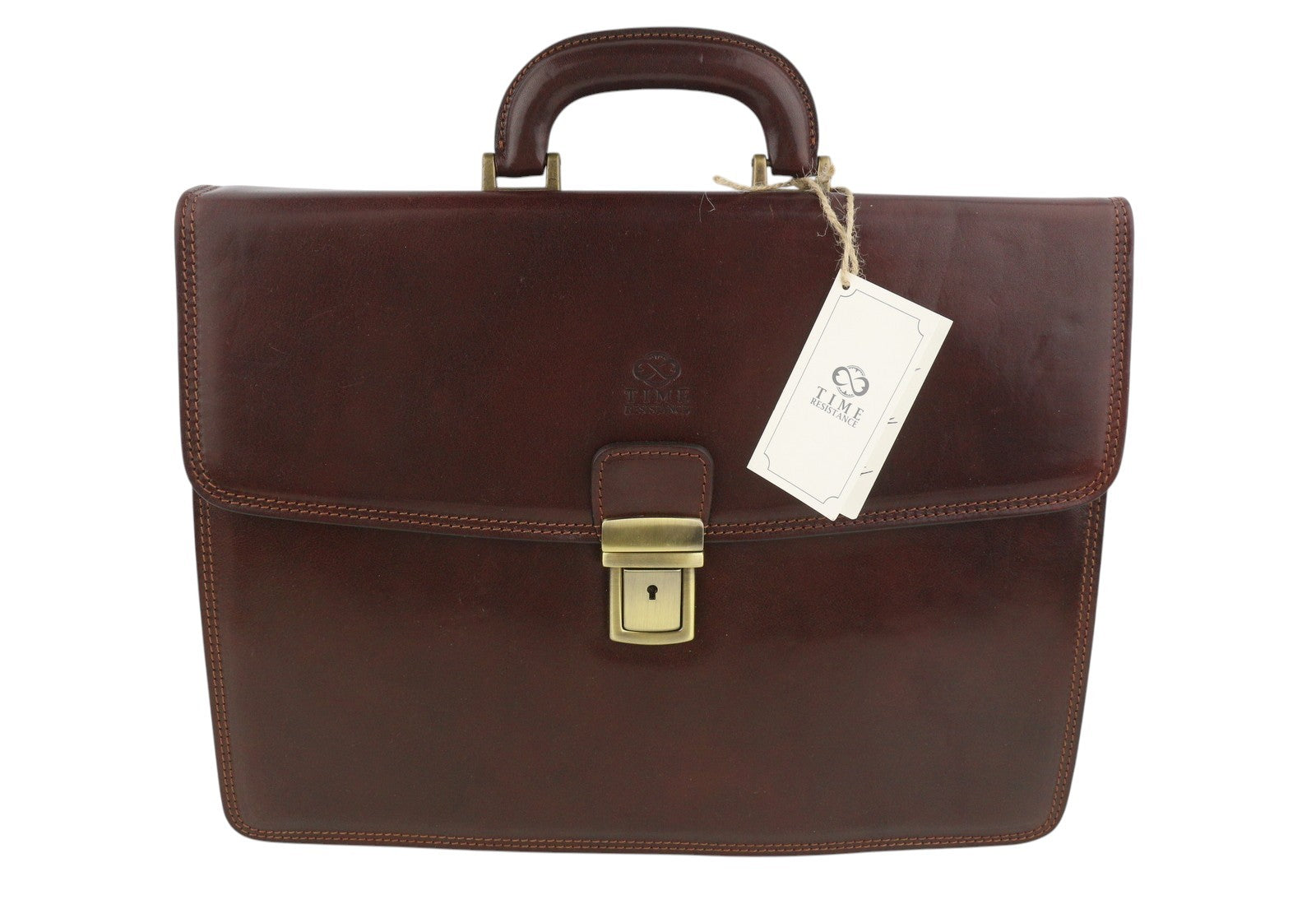 TIME RESISTANCE The Sound of the Mountain Men Bag Brown Leather Briefcase RRP270