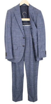 SUITSUPPLY Lazio Men Suit UK36R Blue Slim Glen Check 2-Piece Wool Silk Linen