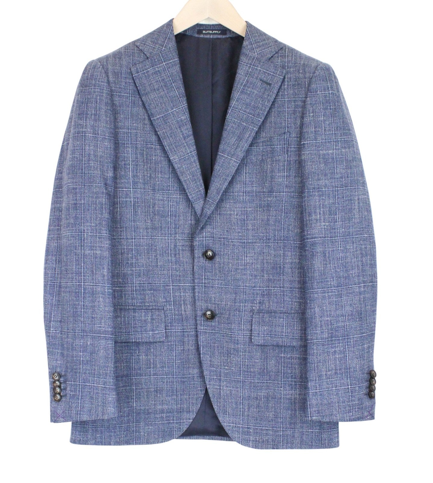 SUITSUPPLY Lazio Men Suit UK36R Blue Slim Glen Check 2-Piece Wool Silk Linen