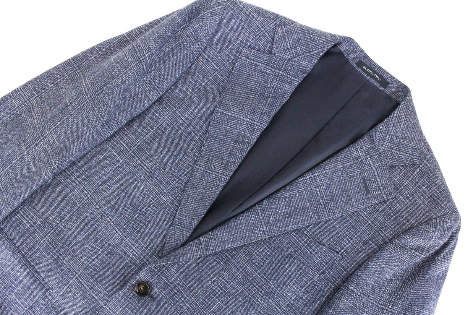 SUITSUPPLY Lazio Men Suit UK36R Blue Slim Glen Check 2-Piece Wool Silk Linen