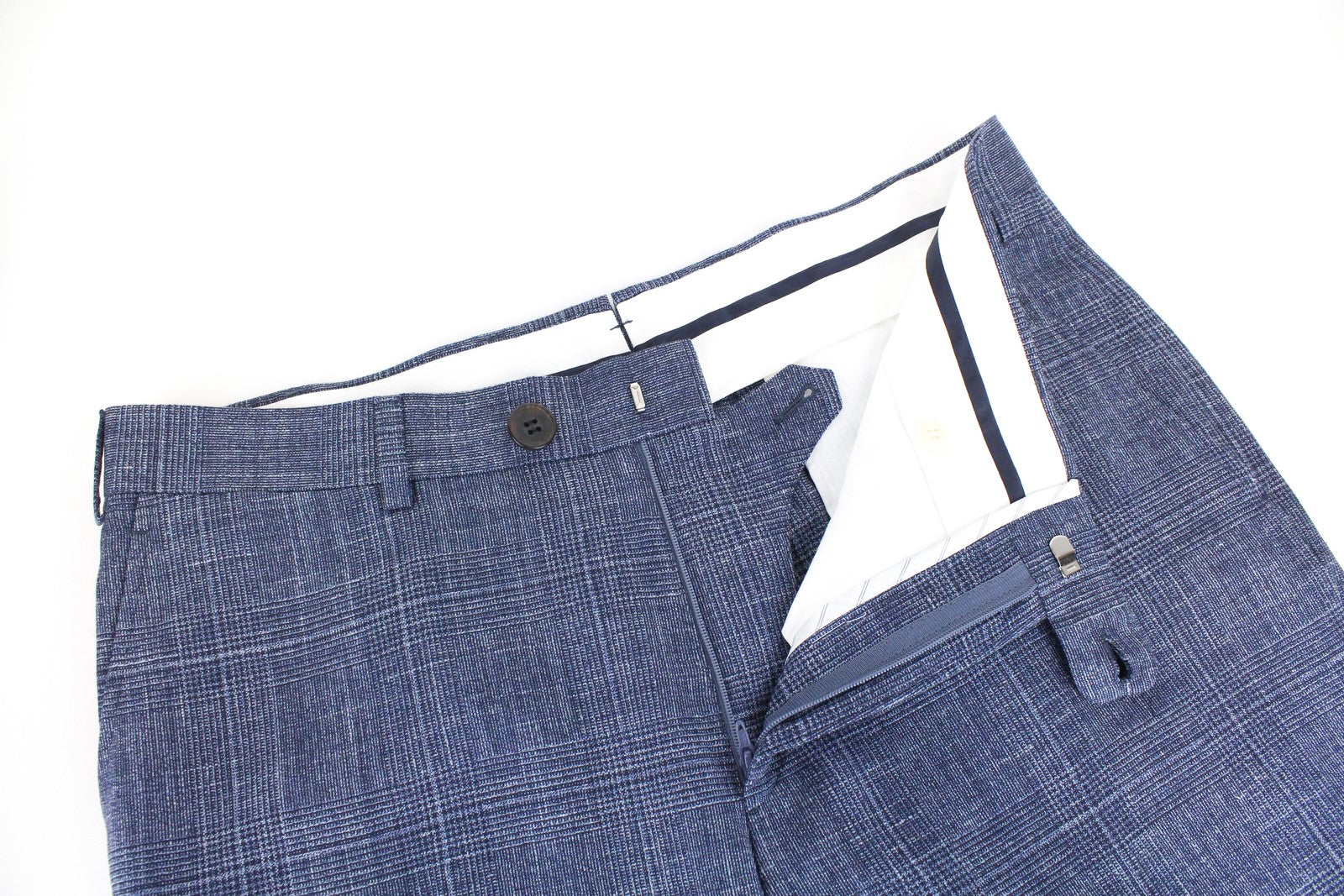 SUITSUPPLY Lazio Men Suit UK36R Blue Slim Glen Check 2-Piece Wool Silk Linen