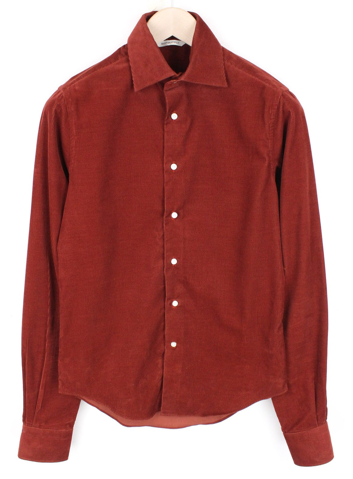 SUITSUPPLY Men Shirt 2XS Red Slim Velvet Corduroy Cotton Classic Button Up