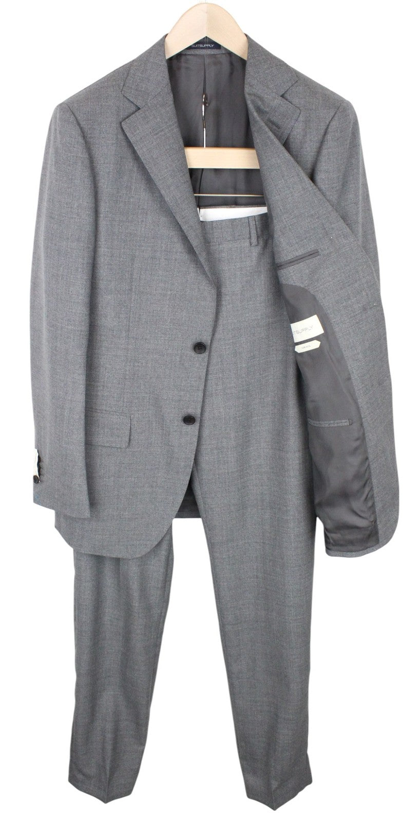 SUITSUPPLY Lazio Men Suit UK40L Grey 2-Piece Slim Melange Pure Wool Tropical