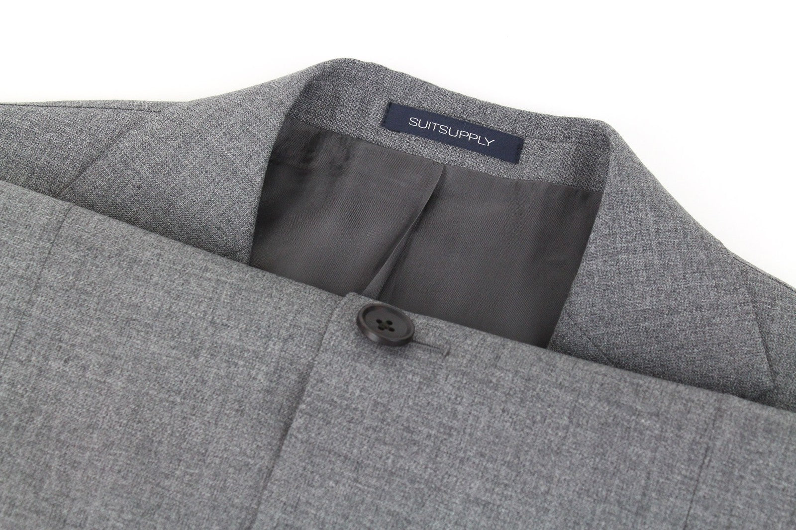 SUITSUPPLY Lazio Men Suit UK40L Grey 2-Piece Slim Melange Pure Wool Tropical