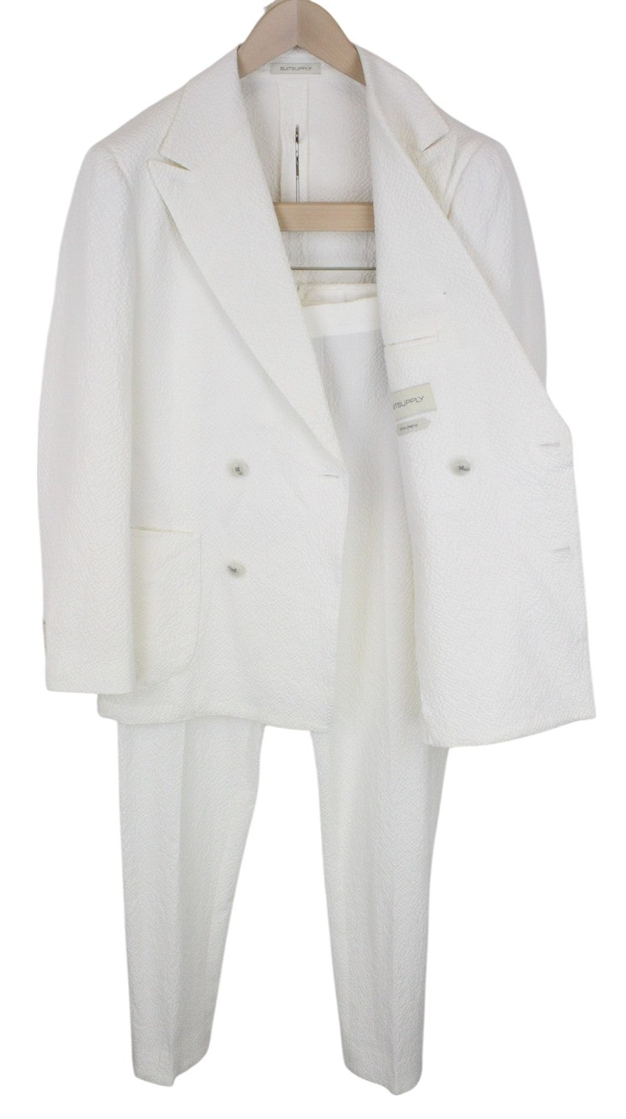SUITSUPPLY Havana Men Suit UK38R Off-White 2-Piece Two Row Slim Cotton Stretch