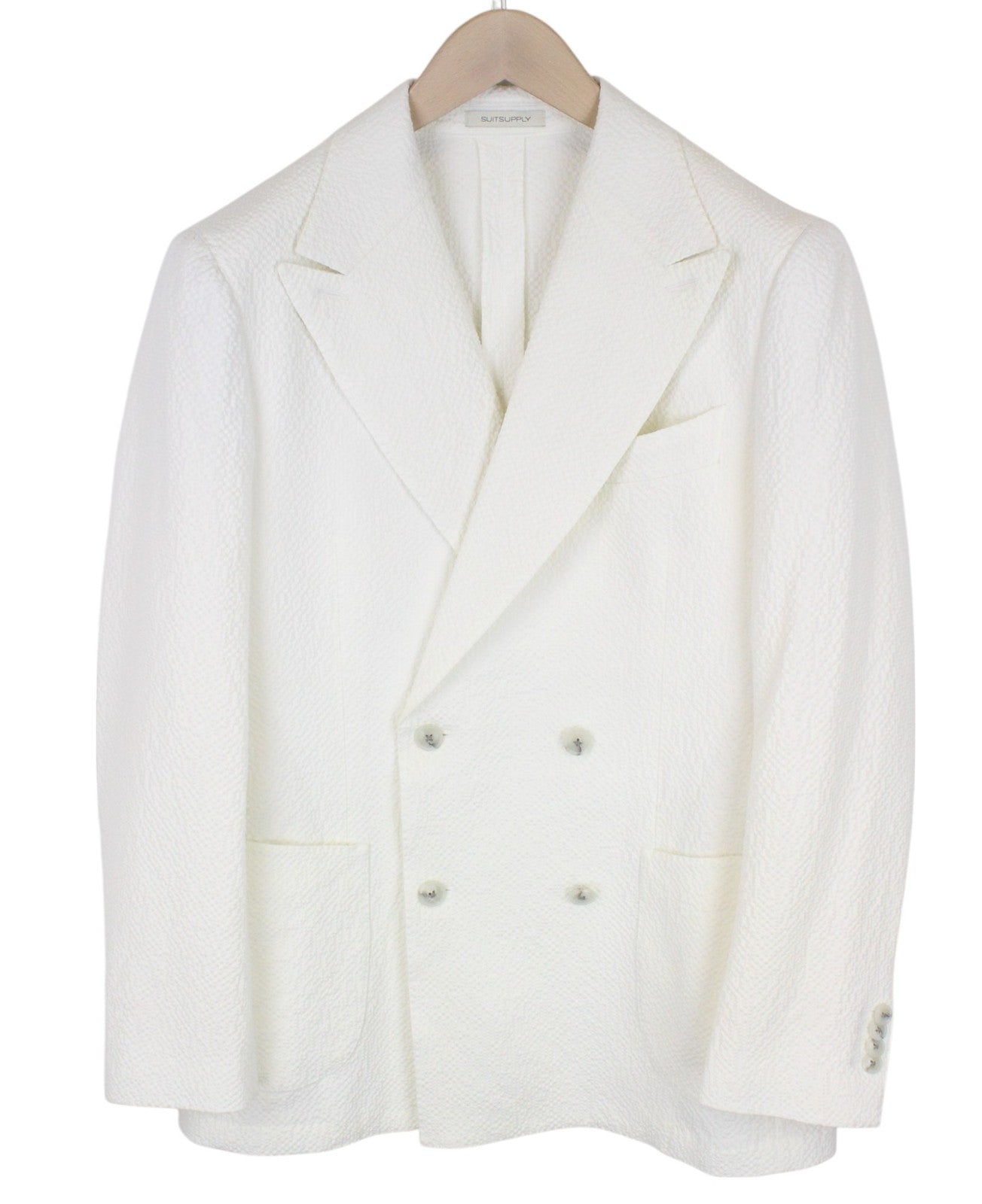 SUITSUPPLY Havana Men Suit UK38R Off-White 2-Piece Two Row Slim Cotton Stretch