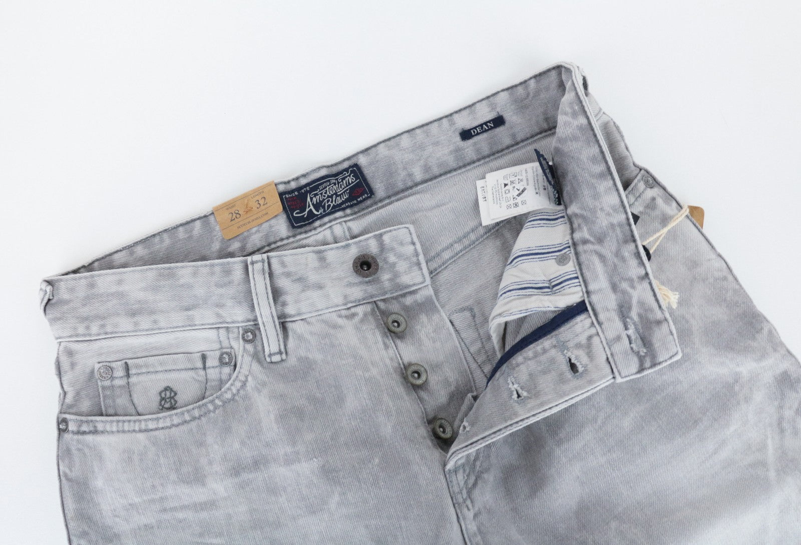 SCOTCH & SODA Dean Men Jeans W28/L32 Grey Loose Taper Fit Non-Stretch Buttoned
