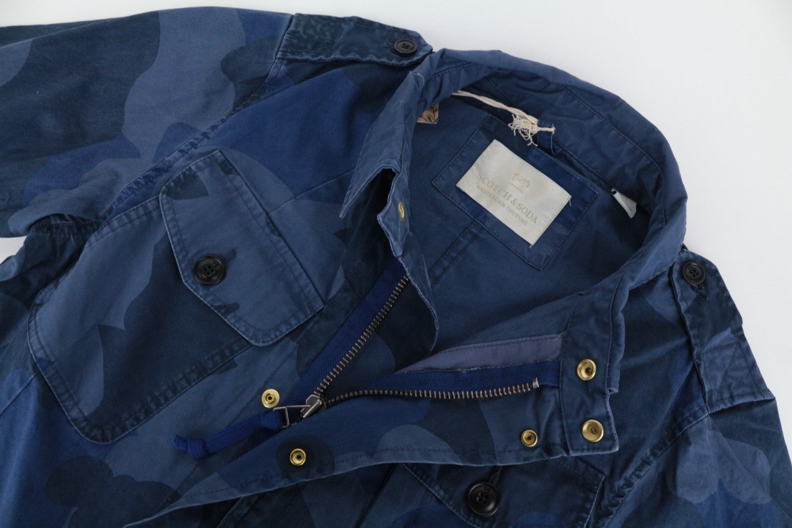 SCOTCH & SODA Men Jacket S Blue Camouflage Melange Pure Cotton Canvas RRP169
