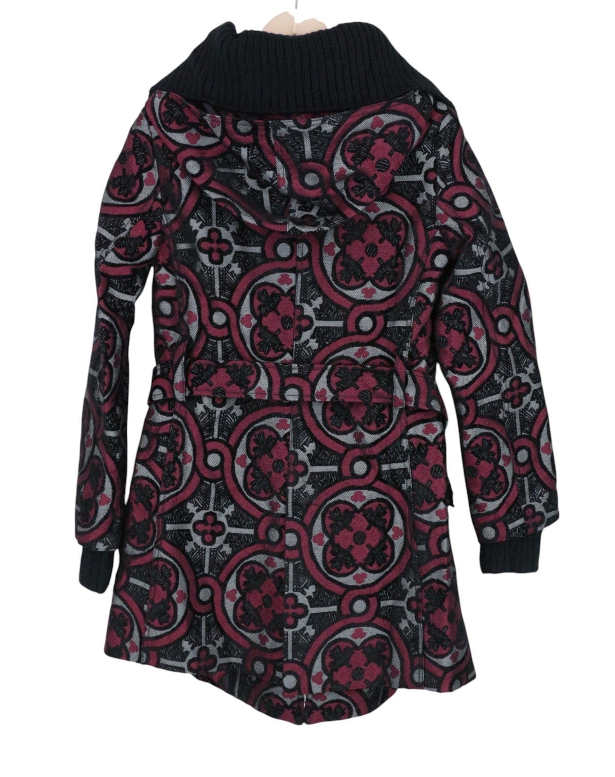 DESIGUAL Sagitario Women Coat ~EU38 Red Designer Jacquard Melange Mid-Length~