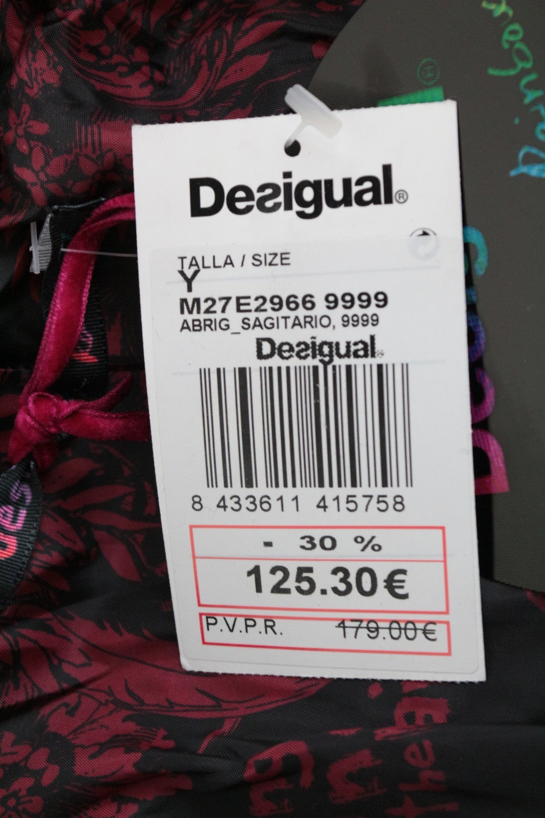 DESIGUAL Sagitario Women Coat ~EU38 Red Designer Jacquard Melange Mid-Length~