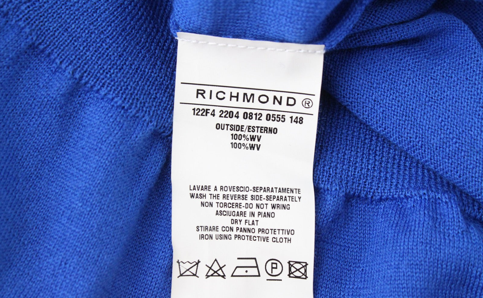 RICHMOND Men Cardigan IT50 L Bright Blue Tight-Knitted Sweater Pure Virgin Wool