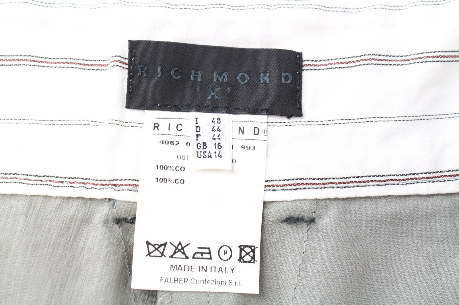 RICHMOND Men Trousers IT48 Grey Button-Fly Designer Non-Stretch Pure Cotton