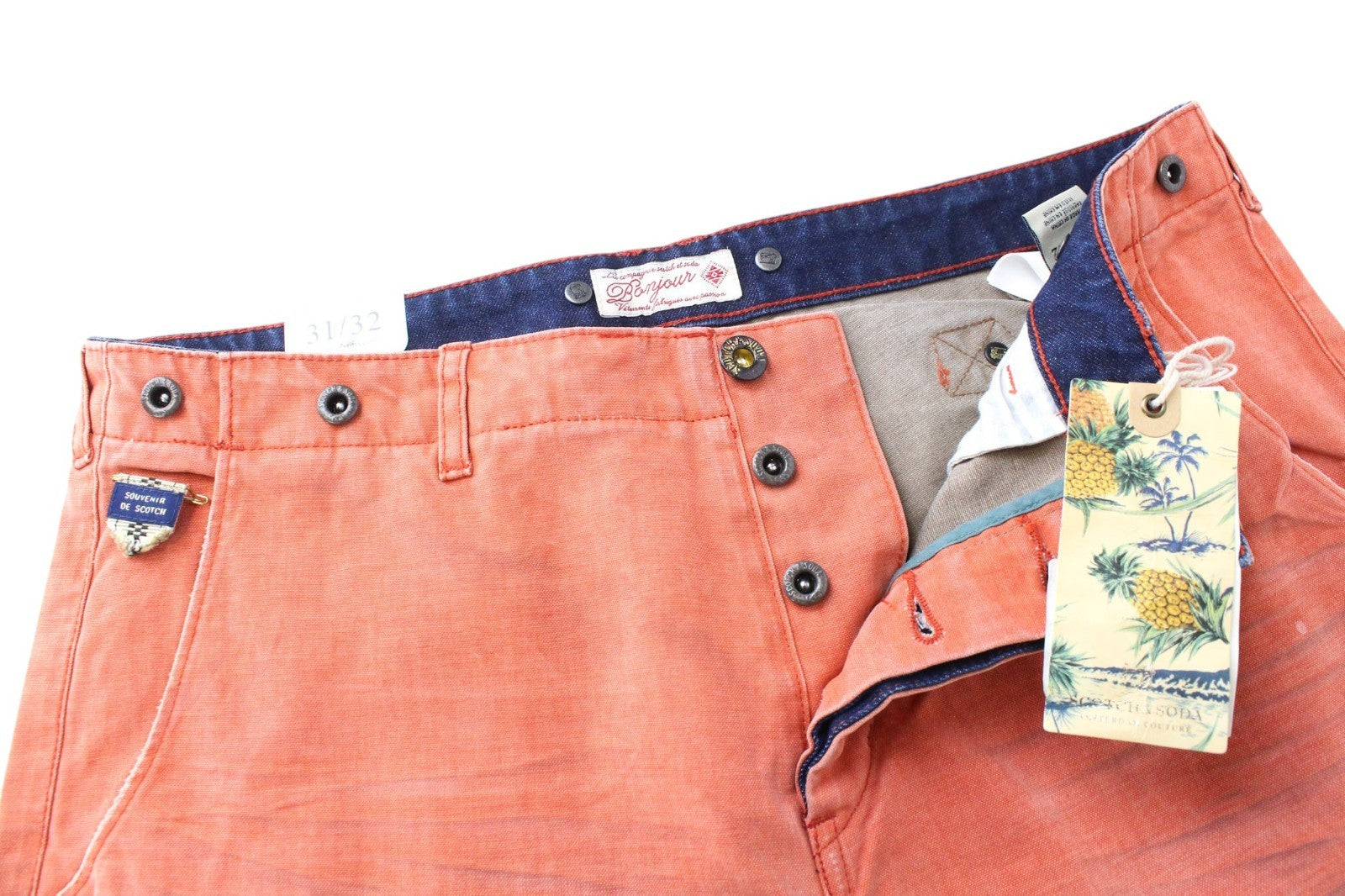 SCOTCH & SODA Baker Men Trousers W31/L32 Loose Taper Coral Chino Non-Stretch