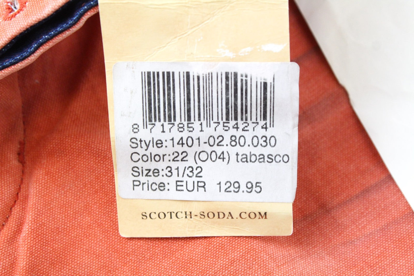 SCOTCH & SODA Baker Men Trousers W31/L32 Loose Taper Coral Chino Non-Stretch