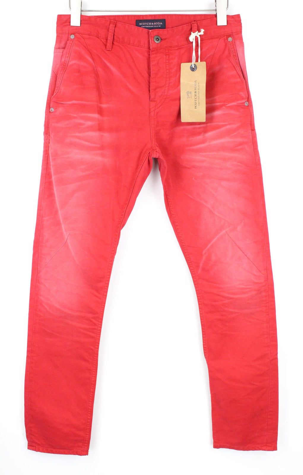 SCOTCH & SODA Raze Men Trousers W28/L32 Slouch Slim Red Dyed Non-Stretch Chino