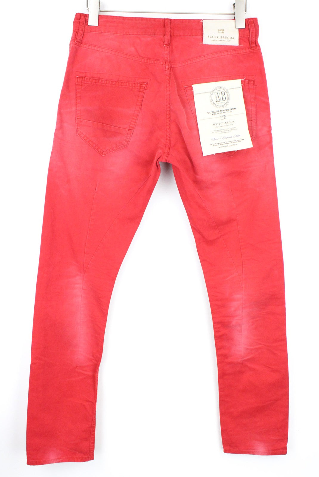 SCOTCH & SODA Raze Men Trousers W28/L32 Slouch Slim Red Dyed Non-Stretch Chino