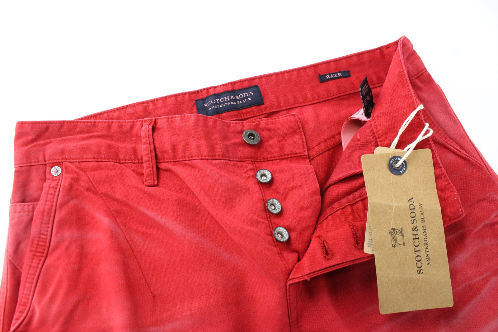SCOTCH & SODA Raze Men Trousers W28/L32 Slouch Slim Red Dyed Non-Stretch Chino