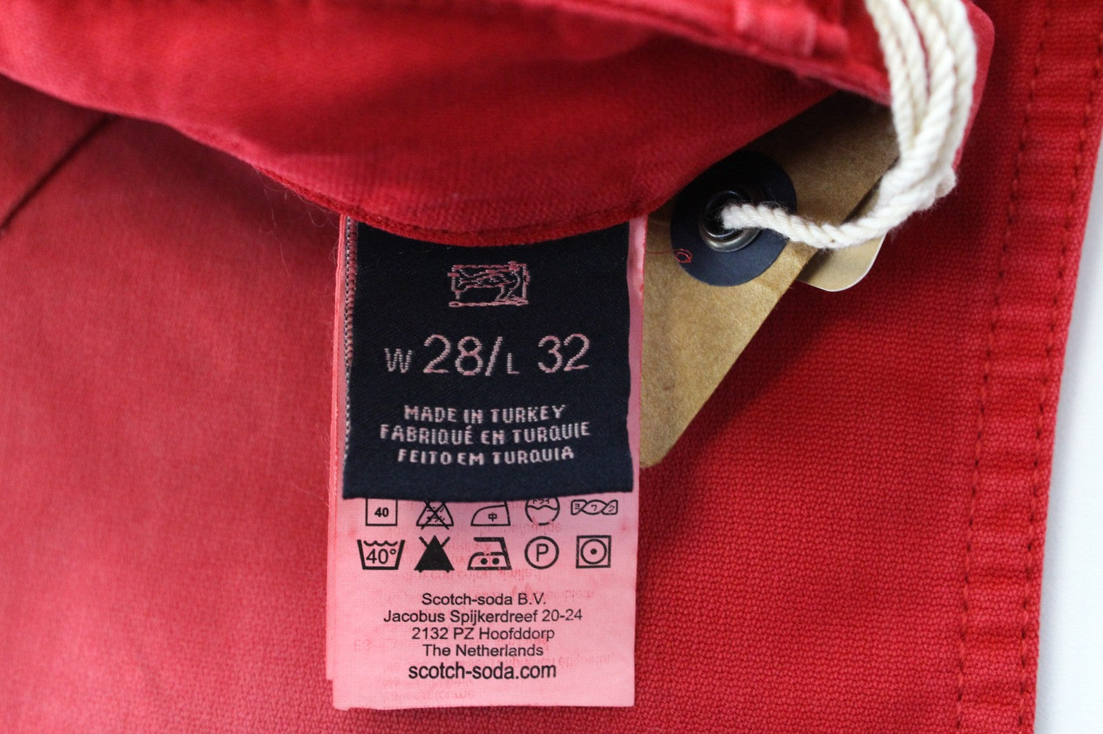 SCOTCH & SODA Raze Men Trousers W28/L32 Slouch Slim Red Dyed Non-Stretch Chino