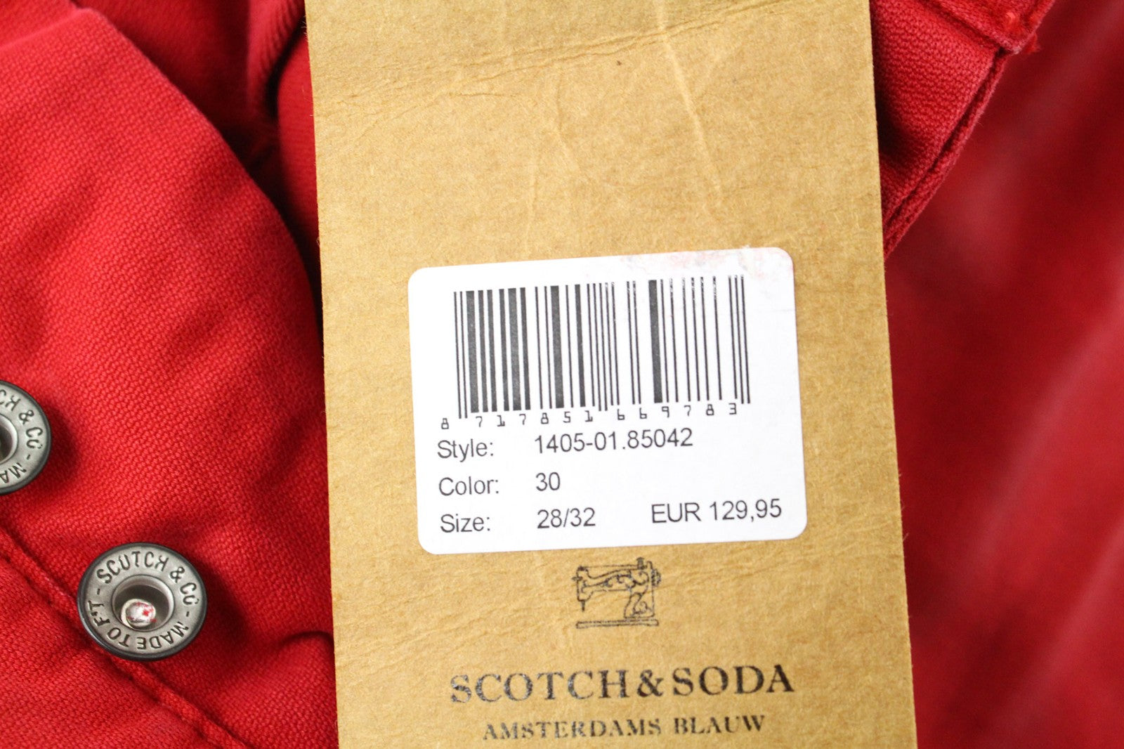 SCOTCH & SODA Raze Men Trousers W28/L32 Slouch Slim Red Dyed Non-Stretch Chino