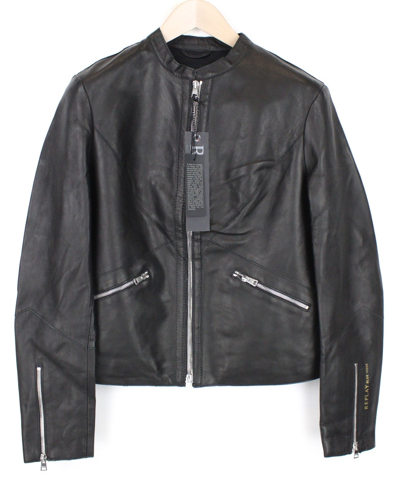 REPLAY Women Jacket M Black Pure Lambskin Leather Biker Zipped Lined RRP€399