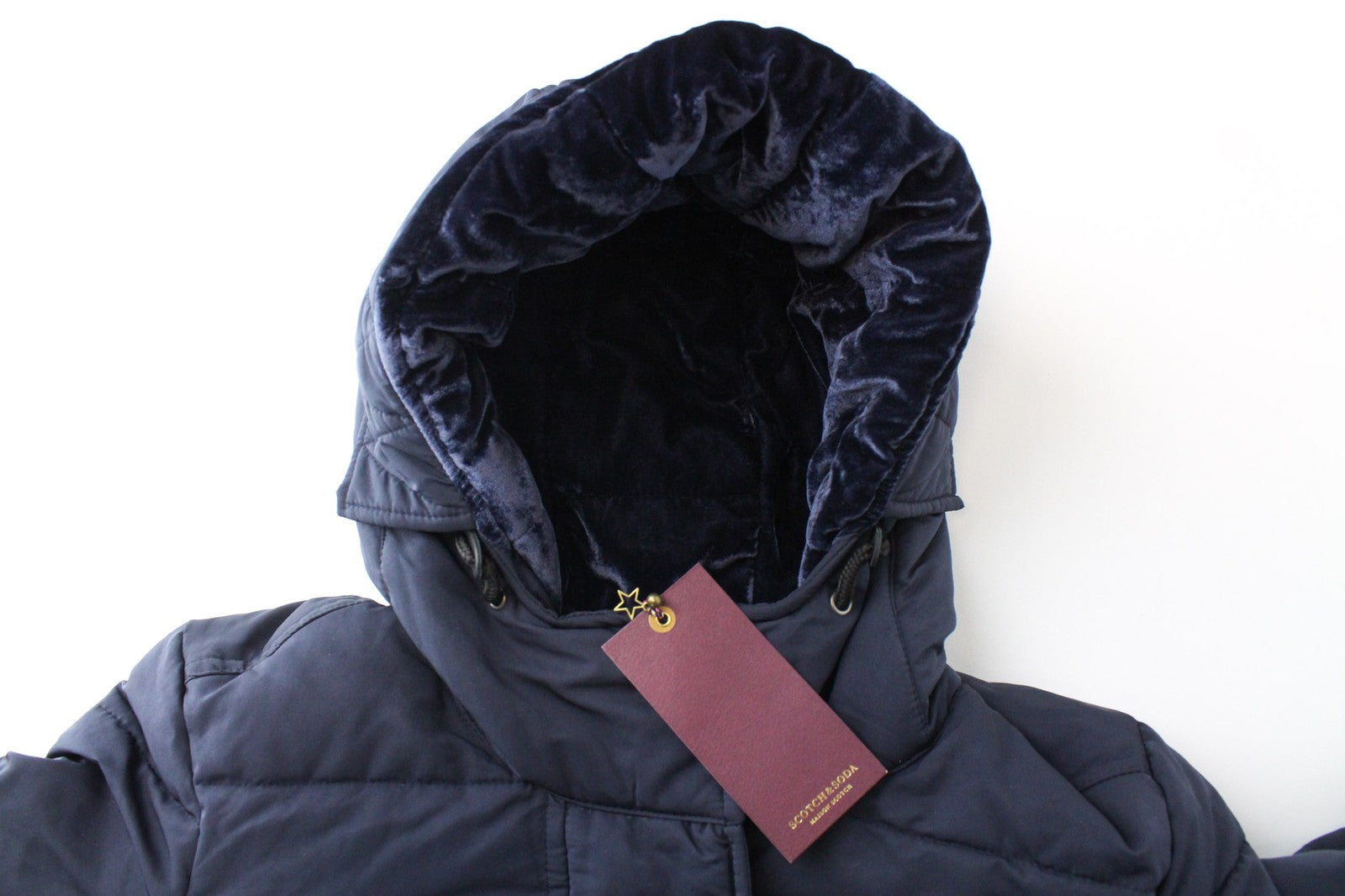 MAISON SCOTCH Women Jacket XS Blue Quilted Faux-Fur Lined Hooded Classic Puffer