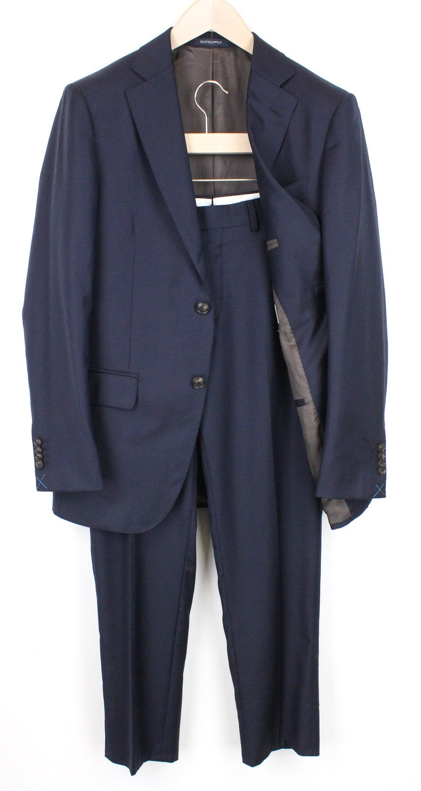 SUITSUPPLY Napoli Men Suit UK36R Blue 2-Piece Formal Pure Wool Twill Classic