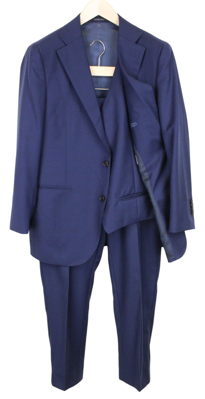 SUITSUPPLY La Spalla Men Suit UK42S Blue 3-Piece Melange Slim Perennial Wool