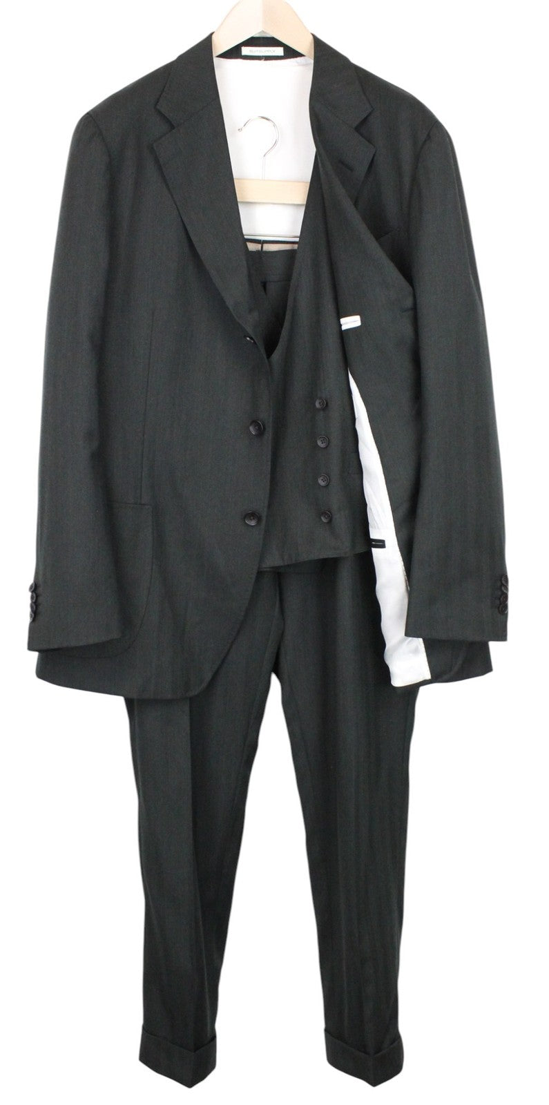 SUITSUPPLY Havana Tulip Men Suit UK50R Wool S130 Green 3-Piece Herringbone Slim