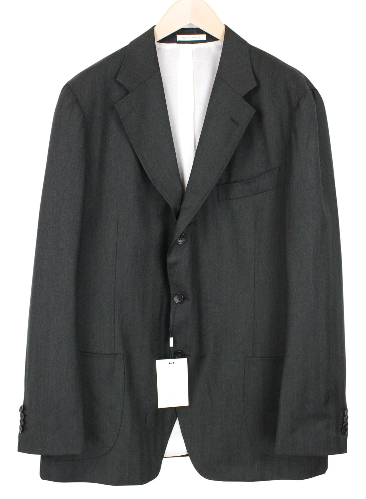 SUITSUPPLY Havana Tulip Men Suit UK50R Wool S130 Green 3-Piece Herringbone Slim
