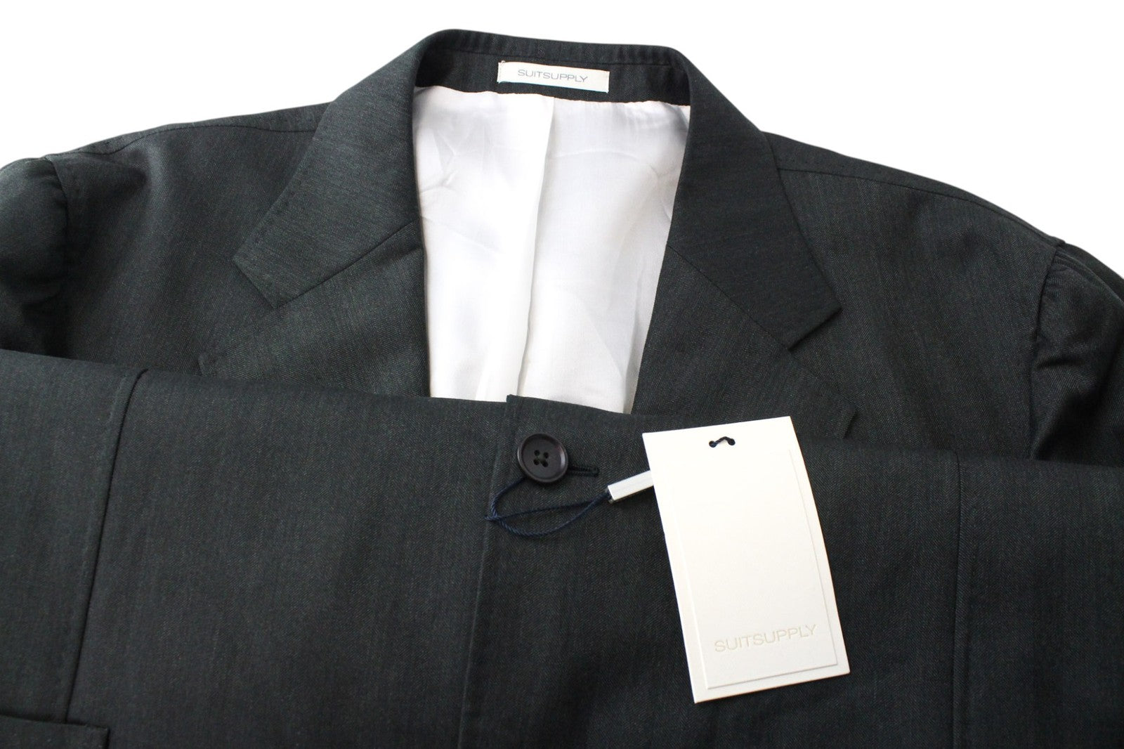 SUITSUPPLY Havana Tulip Men Suit UK50R Wool S130 Green 3-Piece Herringbone Slim