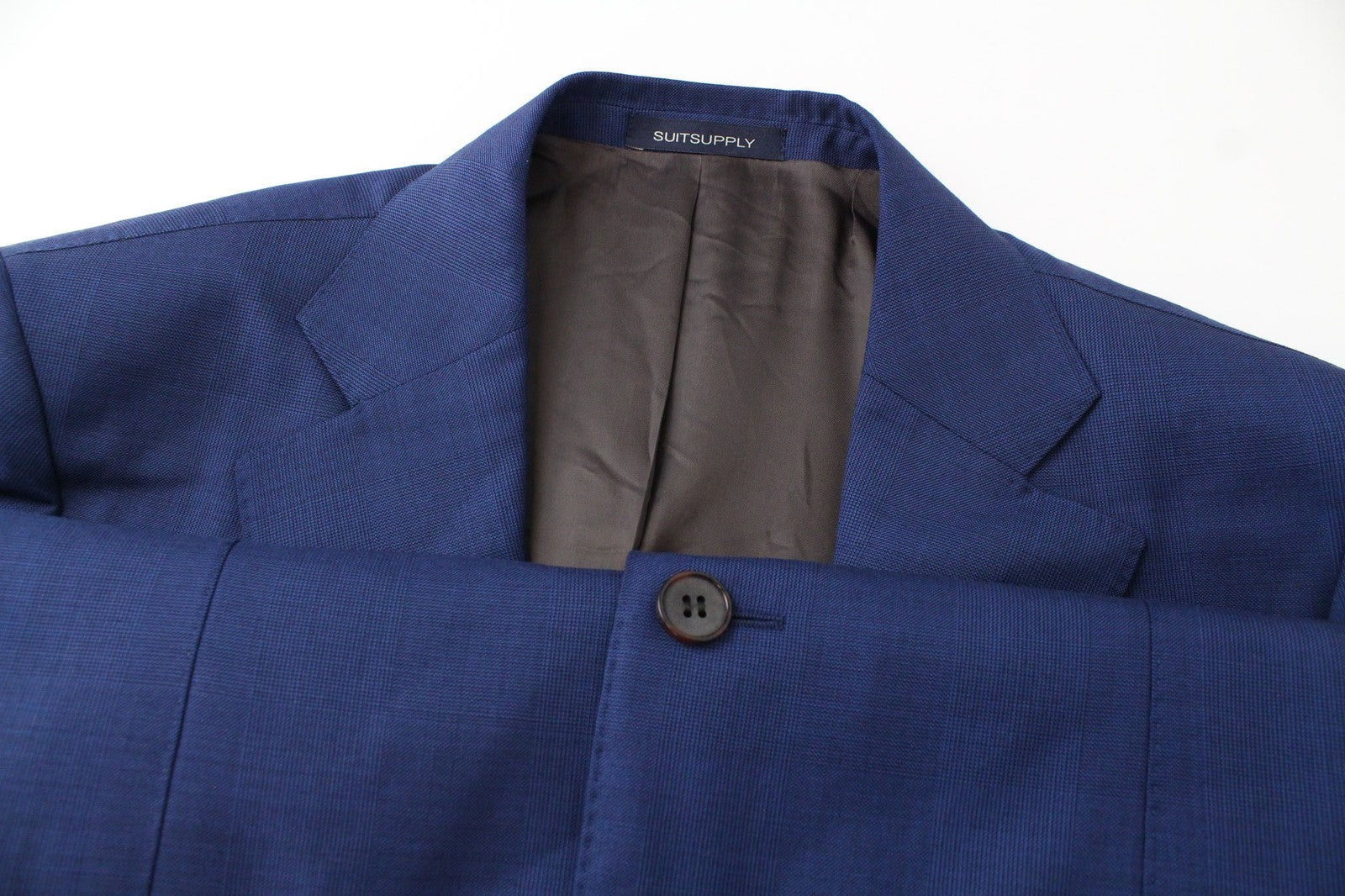 SUITSUPPLY Lazio Men Blazer UK40R Blue Glen Check Slim Perennial Wool S110s