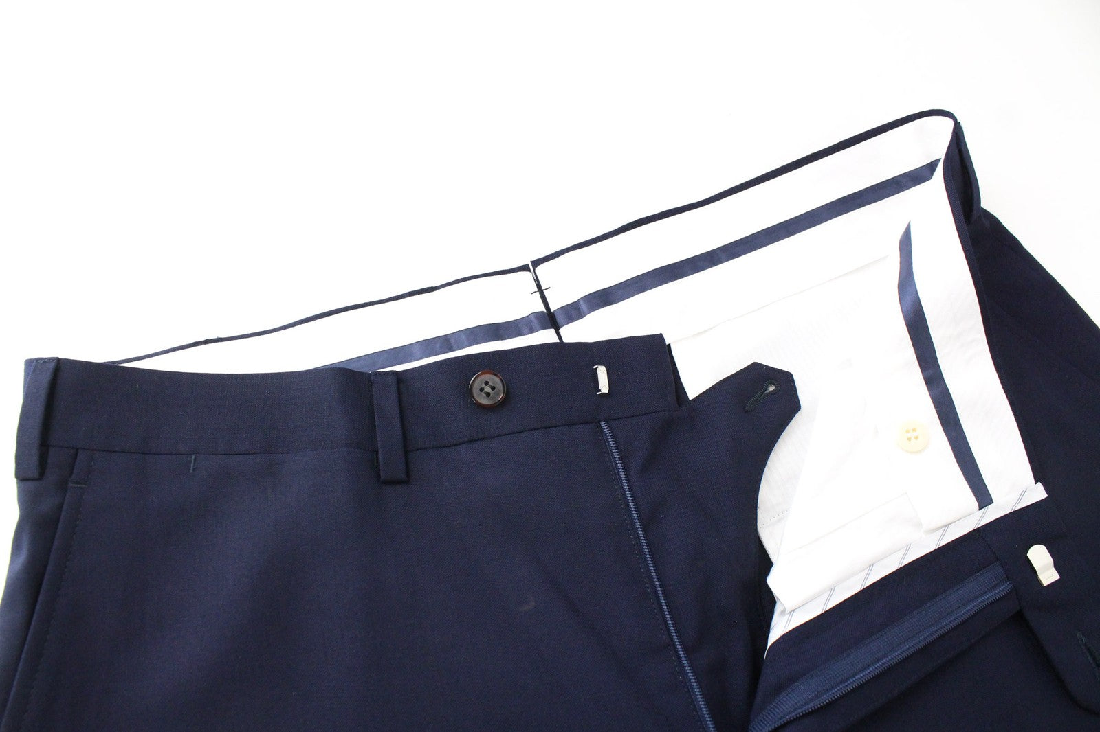 SUITSUPPLY Brescia Men Trousers UK42S Blue Melange Slim Formal Flat-Front Wool