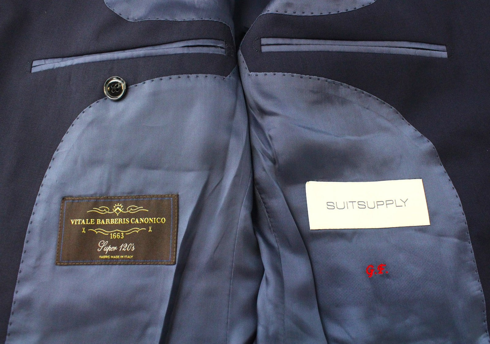 SUITSUPPLY La Spalla Men Suit UK38R Slim 2-Piece Blue Pure Wool S120 Formal