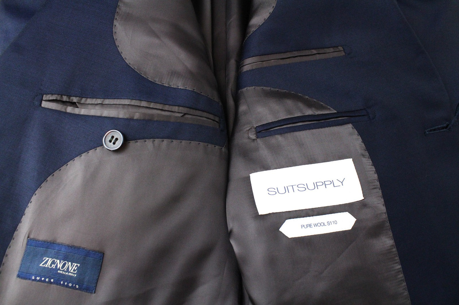 SUITSUPPLY Napoli Men Suit UK44R 2-Piece Melange Navy Pure Wool S110 Formal