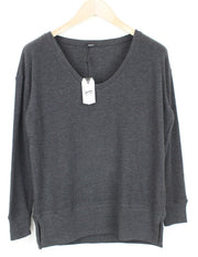 DENHAM Showa Women Jumper XS Melange Charcoal Grey V-Neck Sweater Tight-Knitted