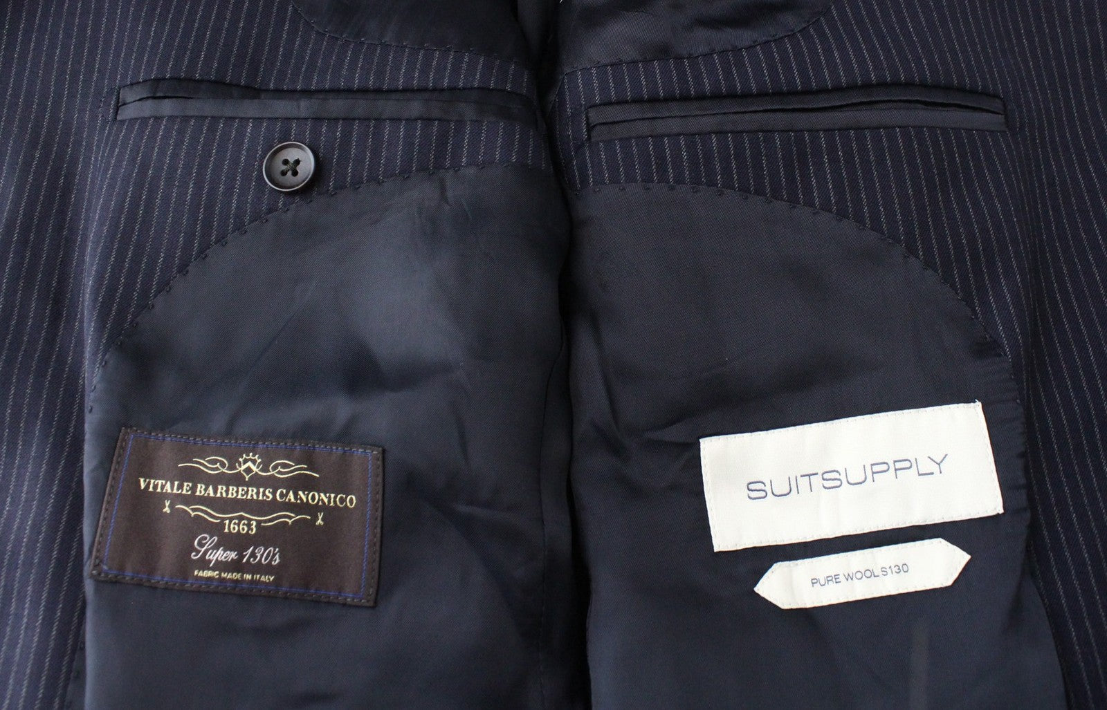 SUITSUPPLY Havana Jetted Men Suit UK36R Slim Wool Super 130's Navy Stripe 2Piece