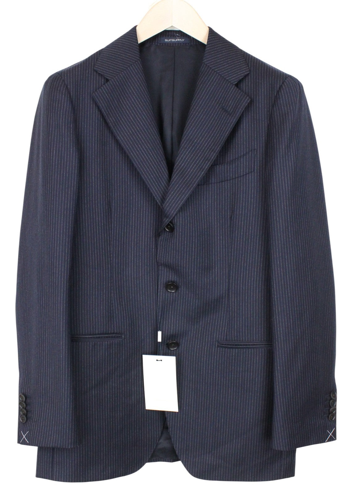 SUITSUPPLY Havana Jetted Men Suit UK36R Slim Wool Super 130's Navy Stripe 2Piece