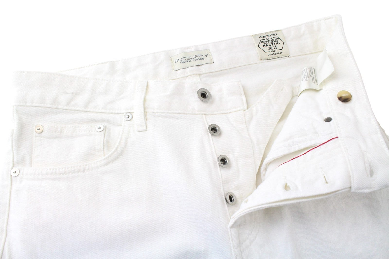 SUITSUPPLY Alain Men Jeans W31/L32 Selvedge White Cotton Stretch Denim Slim Fit