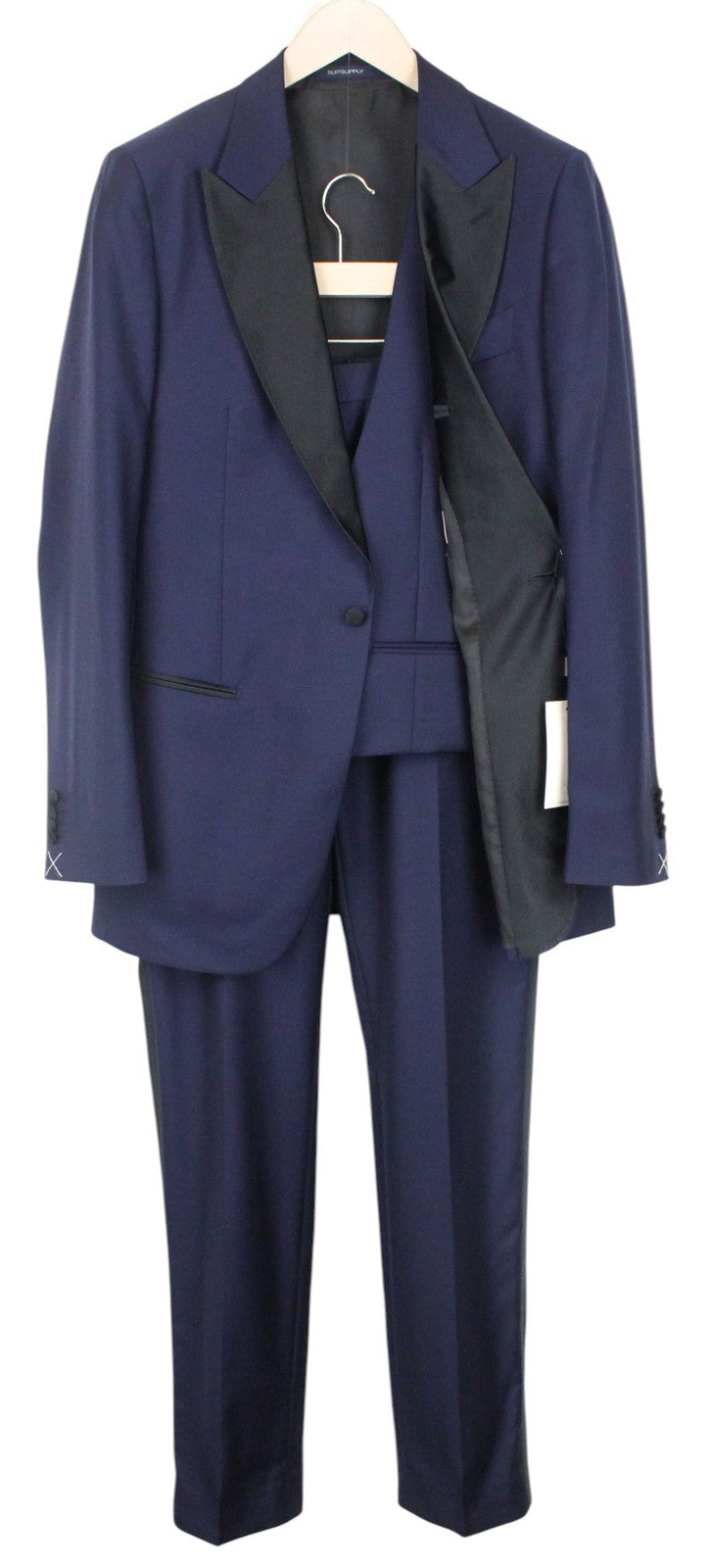 SUITSUPPLY Lazio Men Suit UK40L Blue Slim 3-Piece Tux Pure Wool S130 Formal