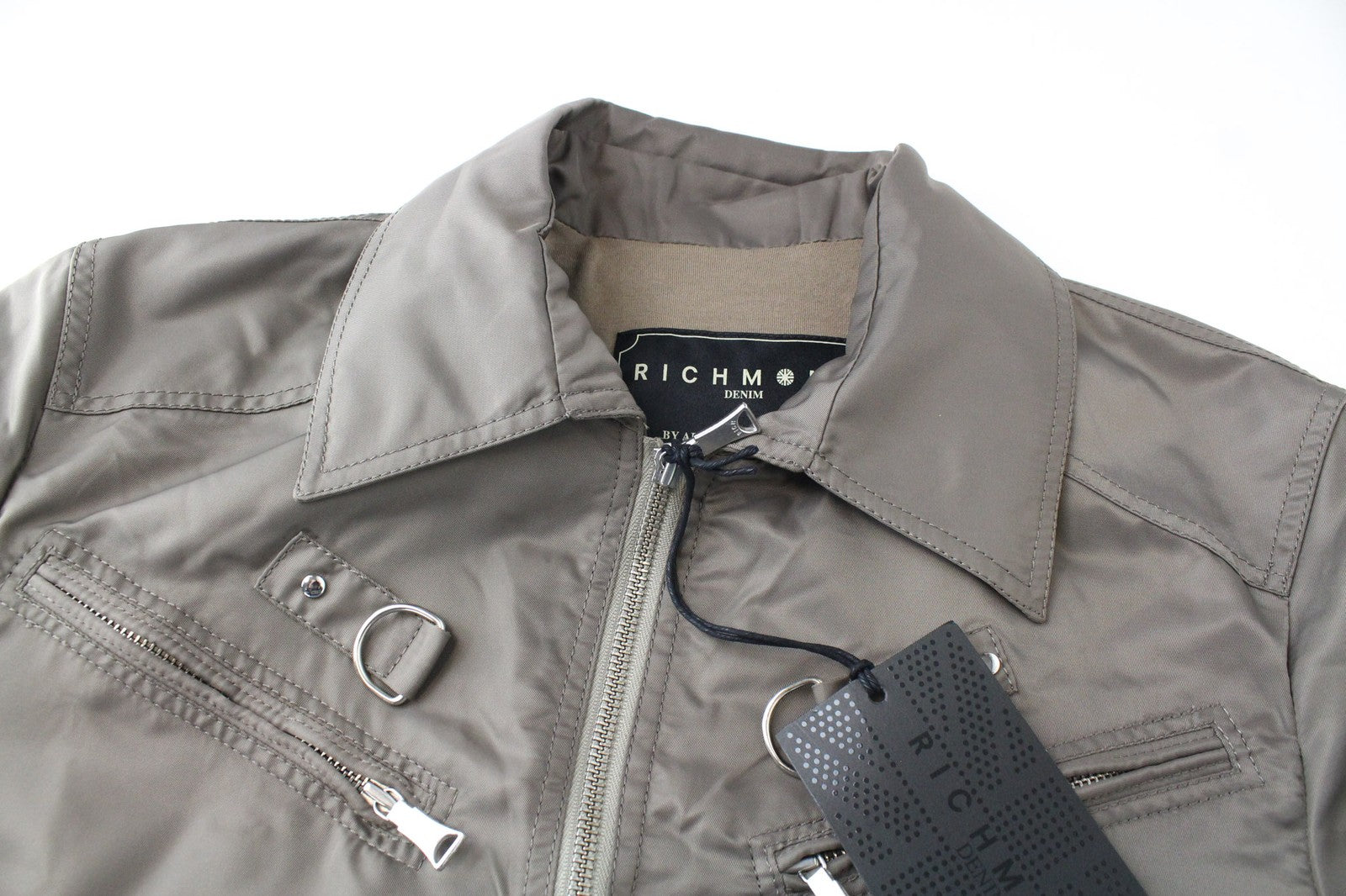 RICHMOND Men Jacket IT48 Light Brown Spread Collared Designer Ribbing Zippered