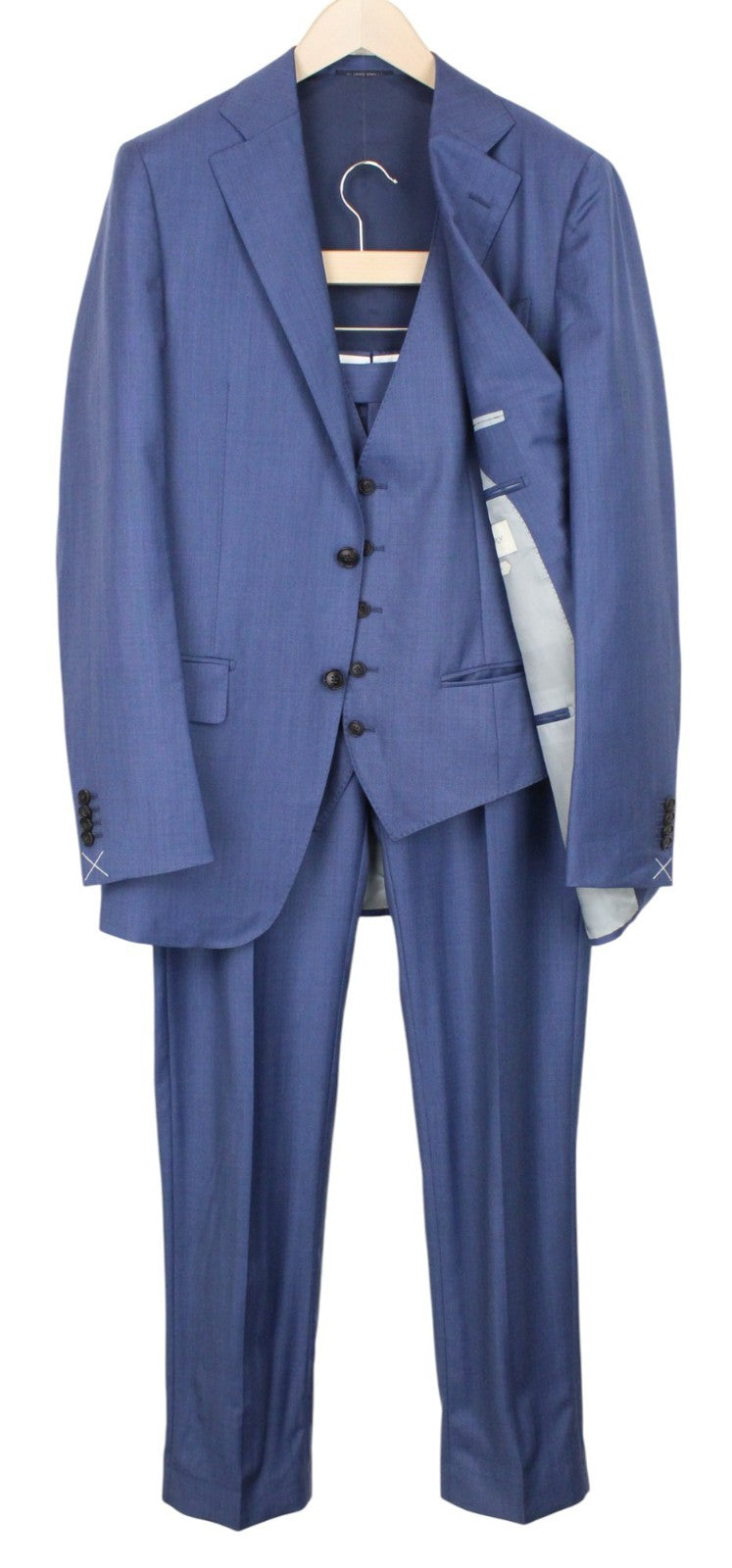 SUITSUPPLY Lazio La Spalla Men Suit UK40L Wool Super 150's Slim Blue 3 Piece