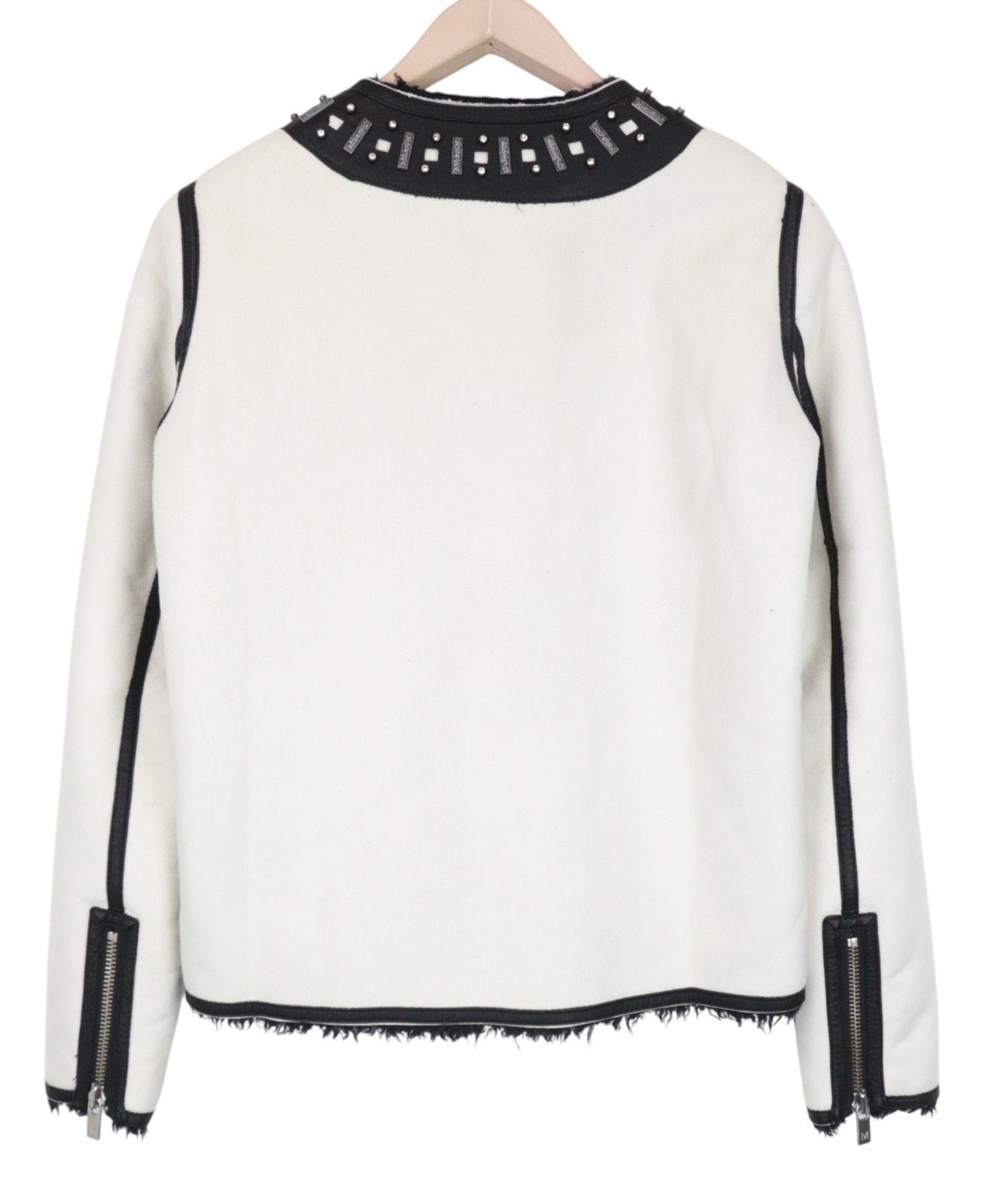MAISON SCOTCH Women Jacket M Off-White Single-Breasted Faux Suede Studs Zip