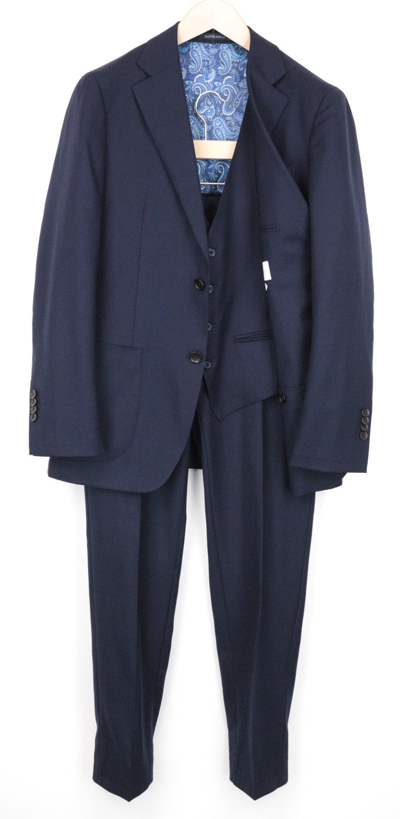 SUITSUPPLY Havana Men Suit UK38S Pure Wool Stretch Slim Blue 3-Piece Unlined