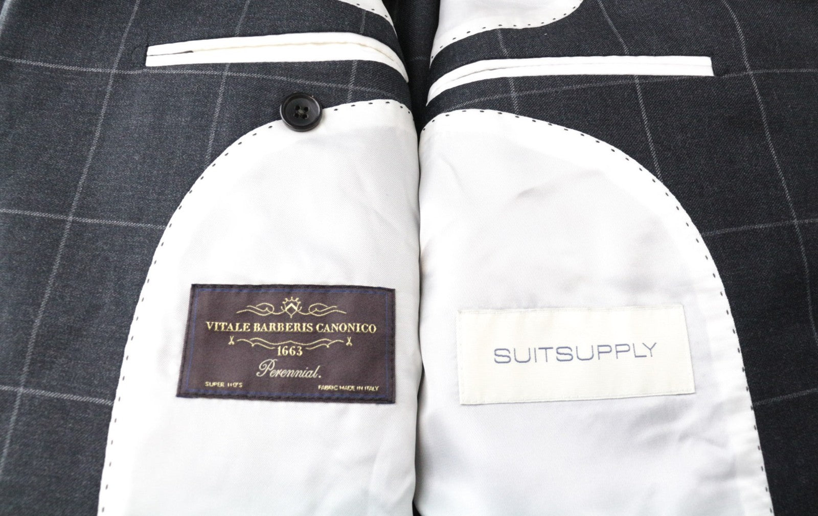 SUITSUPPLY La Spalla Men Suit UK38R Windowpane Check 2-Piece Grey Slim Wool