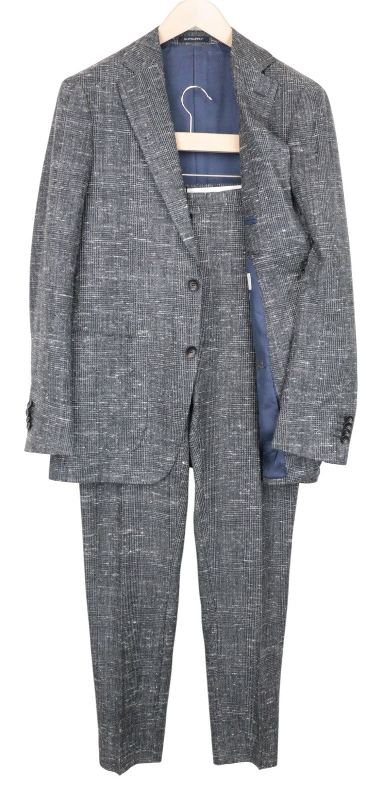 SUITSUPPLY Havana Men Suit UK38R 2-Piece Glen Check Grey Slim Wool Silk Linen