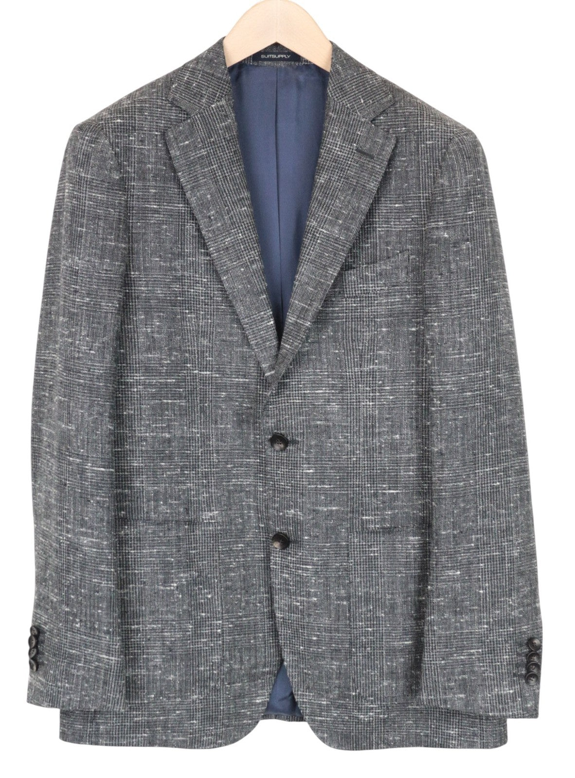 SUITSUPPLY Havana Men Suit UK38R 2-Piece Glen Check Grey Slim Wool Silk Linen